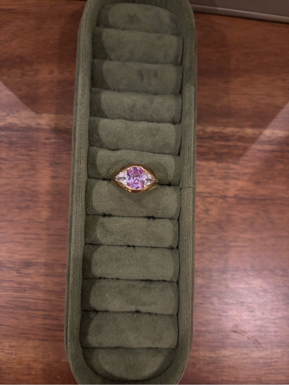 Vintage Gold Tone Lilac Bezel With Trillion Accents
